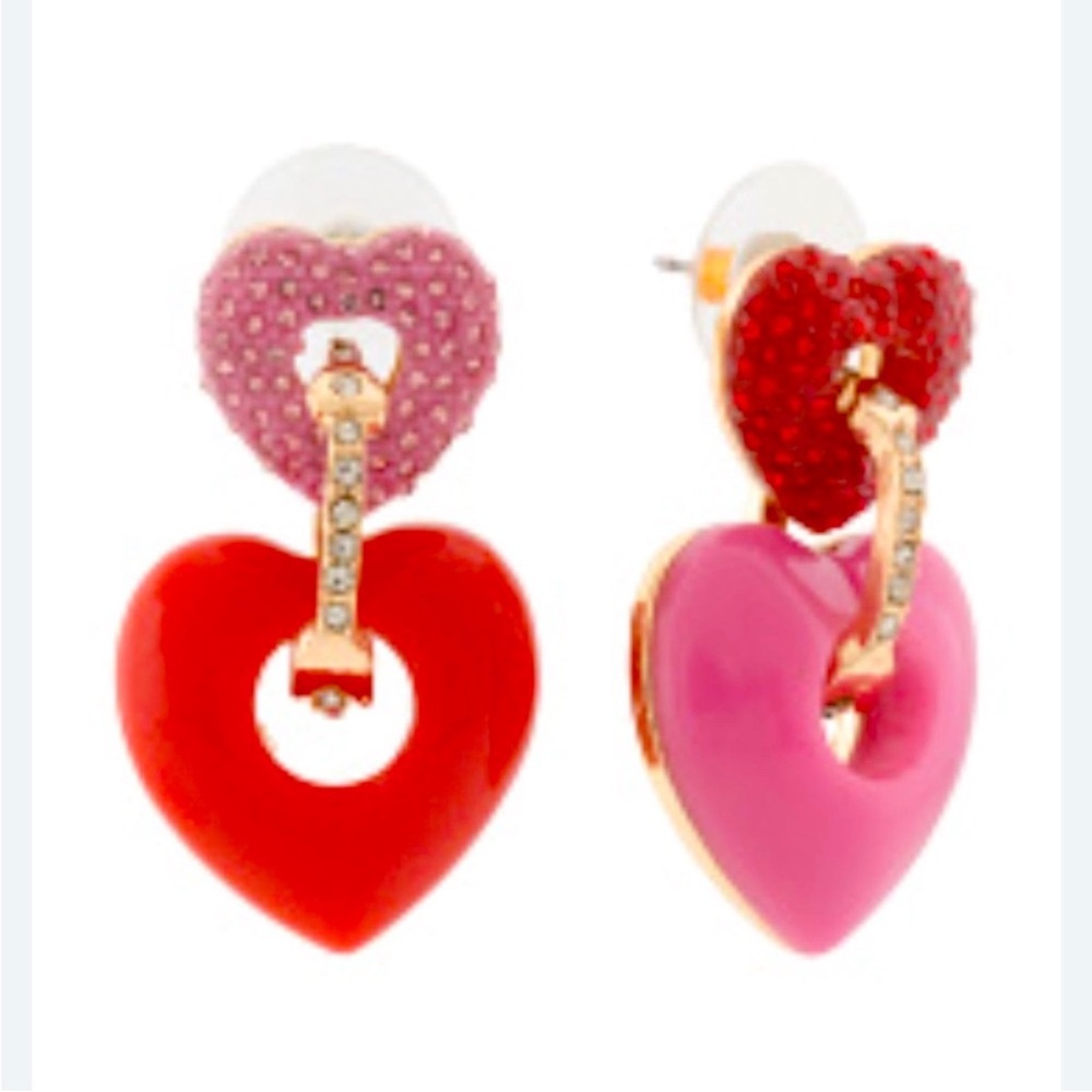Betsey Johnson Double Heart Valentine Mismatch Earrings